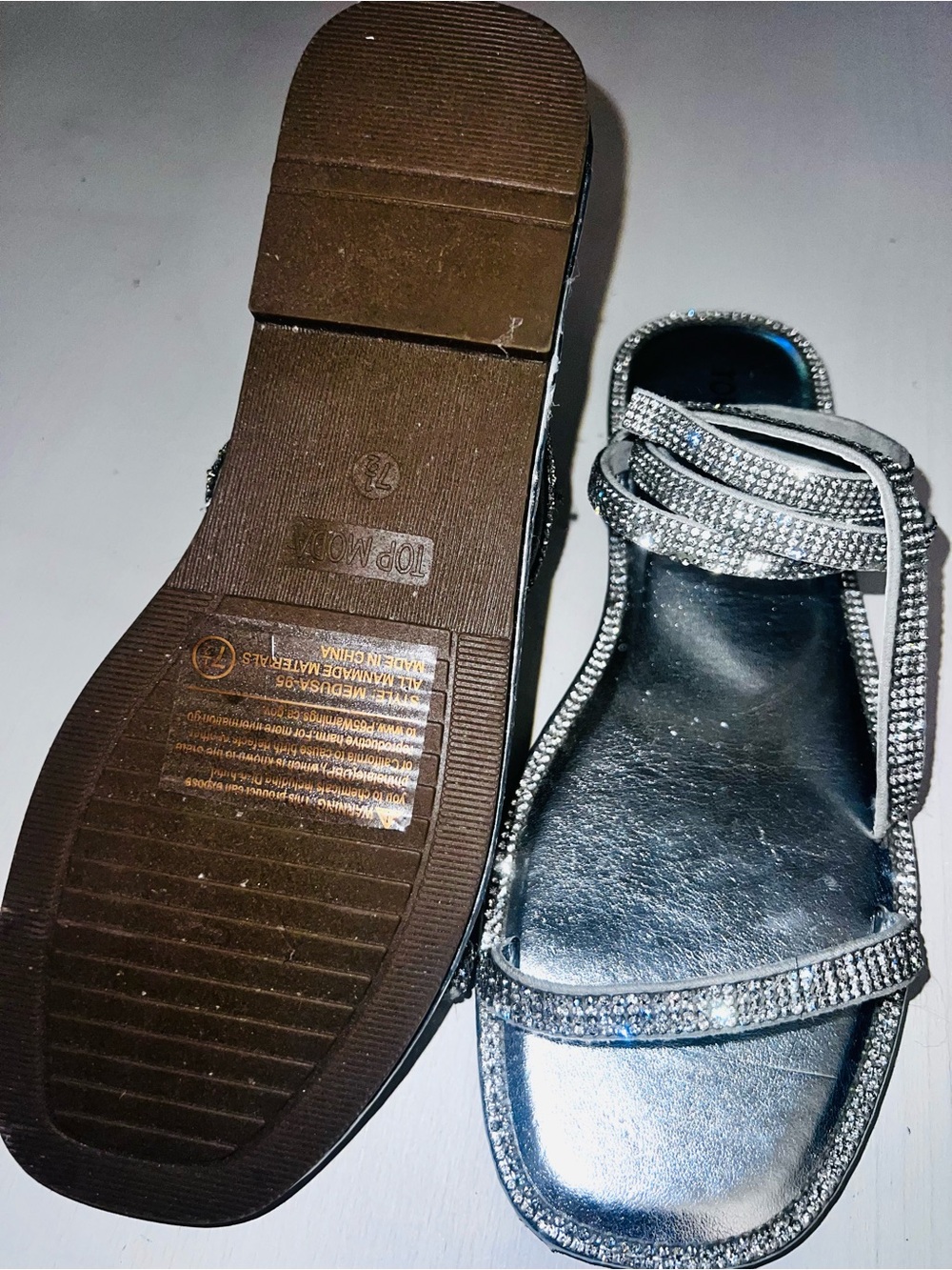 TOP Moda Silver Rhinestone Flat Sandals - Picture 2 of 4